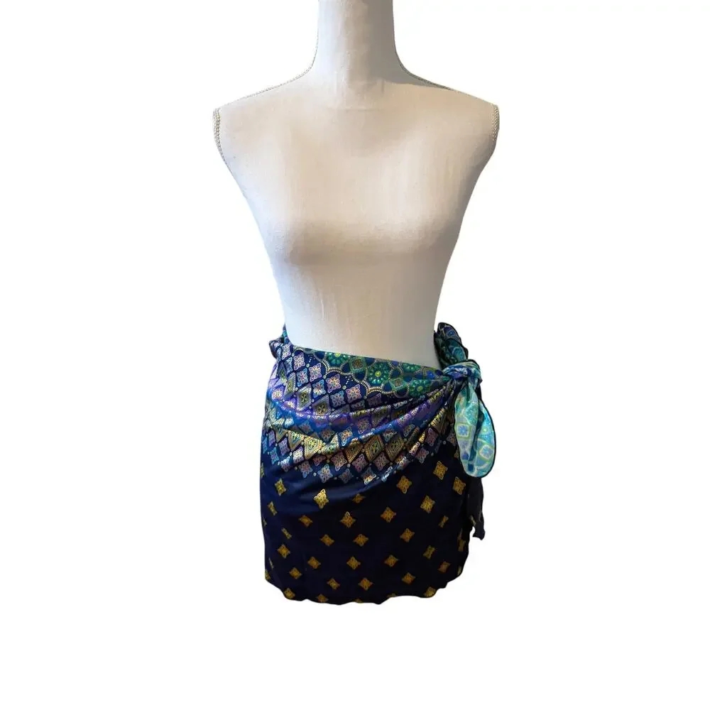 Longitude Sarong Swim Cover Up Blue Green Gold